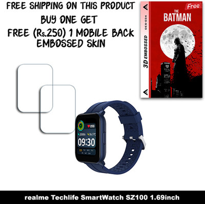 SOMTONE Screen Guard for realme Techlife SmartWatch SZ100 1.69inch WITH FREE 250 RUPEES 1 3D EMBOSSED SKIN FOR MOBILE BACK W2S034(Pack of 2)