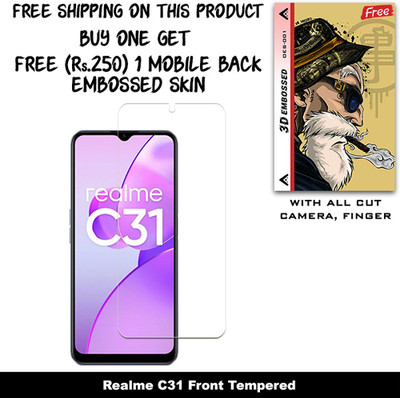 SOMTONE Tempered Glass Guard for Realme C31 And Free 1 Mobile Back Embossed Skin With Cut FS001(Pack of 1)