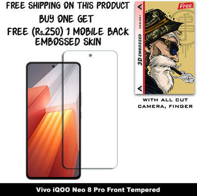 SOMTONE Tempered Glass Guard for Vivo iQOO Neo 8 Pro And Free 1 Mobile Back Embossed Skin With Cut FS001(Pack of 1)