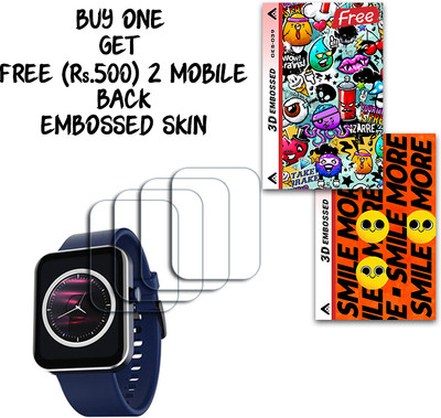 SOMTONE Screen Guard for boAt Wave Flex Connect 1.83 inch WITH FREE 500 RUPEES 2 3D EMBOSSED SKIN FOR MOBILE BACK S039(Pack of 4)