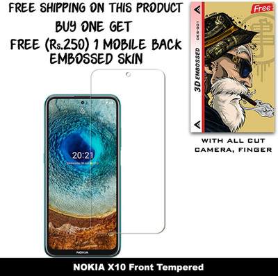 SOMTONE Tempered Glass Guard for NOKIA X10 And Free 1 Mobile Back Embossed Skin With Cut FS001(Pack of 1)