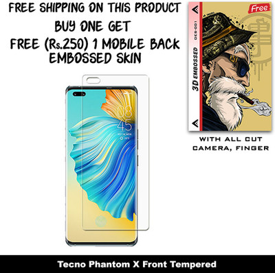 SOMTONE Tempered Glass Guard for Tecno Phantom X And Free 1 Mobile Back Embossed Skin With Cut FS001(Pack of 1)