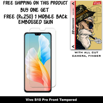 SOMTONE Tempered Glass Guard for Vivo S10 Pro And Free 1 Mobile Back Embossed Skin With Cut FS001(Pack of 1)