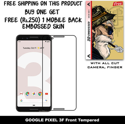 SOMTONE Tempered Glass Guard for GOOGLE PIXEL 3F And Free 1 Mobile Back Embossed Skin With Cut FS001(Pack of 1)