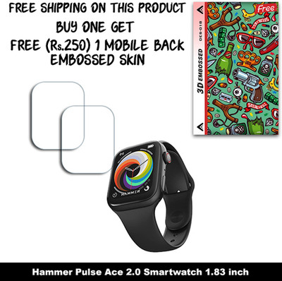 SOMTONE Screen Guard for Hammer Pulse Ace 2.0 Smartwatch 1.83 inch WITH FREE 250 RUPEES 1 3D EMBOSSED SKIN FOR MOBILE BACK W2S018(Pack of 2)