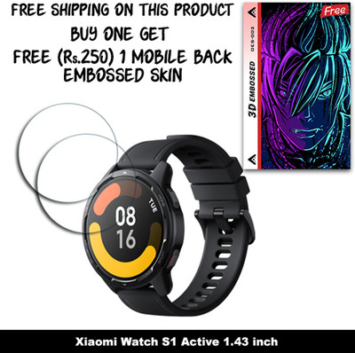 SOMTONE Screen Guard for Xiaomi Watch S1 Active 1.43 inch WITH FREE 250 RUPEES 1 3D EMBOSSED SKIN FOR MOBILE BACK W2S002(Pack of 2)