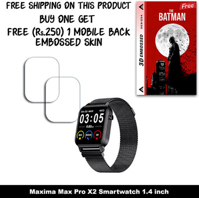 SOMTONE Screen Guard for Maxima Max Pro X2 Smartwatch 1.4 inch WITH FREE 250 RUPEES 1 3D EMBOSSED SKIN FOR MOBILE BACK W2S034(Pack of 2)
