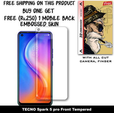 SOMTONE Tempered Glass Guard for TECNO Spark 5 pro And Free 1 Mobile Back Embossed Skin With Cut FS001(Pack of 1)