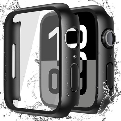 TSHIENTT Tempered Glass Guard for Apple Watch Series 10 with Tempered Glass Screen Protector 46mm, Full Coverage Hard PC Bumper Back Frame, Protective Cover for iWatch - (S10-46mm Black)(Pack of 1)