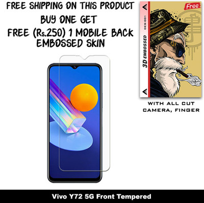 SOMTONE Tempered Glass Guard for Vivo Y72 5G And Free 1 Mobile Back Embossed Skin With Cut FS001(Pack of 1)