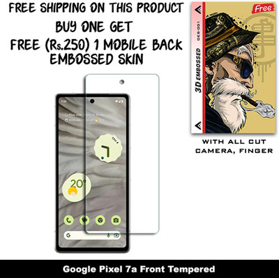 SOMTONE Tempered Glass Guard for Google Pixel 7a And Free 1 Mobile Back Embossed Skin With Cut FS001(Pack of 1)