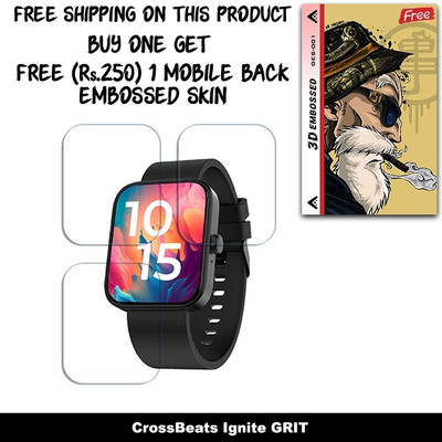 SOMTONE Screen Guard for CrossBeats Ignite GRIT 1.83 inch Smartwatch SCREEN GUARD WITH FREE 250 RUPEES 1 3D EMBOSSED SKIN FOR MOBILE BACK W3S001(Pack of 3)