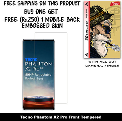 SOMTONE Tempered Glass Guard for Tecno Phantom X2 Pro And Free 1 Mobile Back Embossed Skin With Cut FS001(Pack of 1)