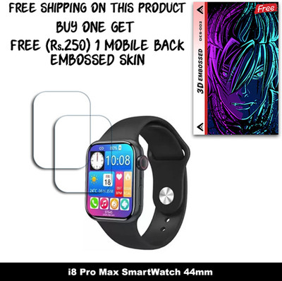 SOMTONE Screen Guard for i8 Pro Max SmartWatch 44mm WITH FREE 250 RUPEES 1 3D EMBOSSED SKIN FOR MOBILE BACK W2S002(Pack of 2)
