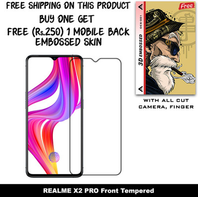 SOMTONE Tempered Glass Guard for REALME X2 PRO And Free 1 Mobile Back Embossed Skin With Cut FS001(Pack of 1)