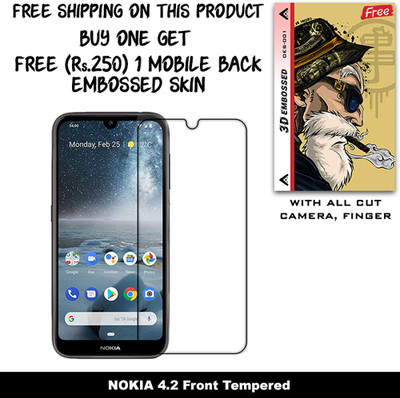 SOMTONE Tempered Glass Guard for NOKIA 4.2 And Free 1 Mobile Back Embossed Skin With Cut FS001(Pack of 1)