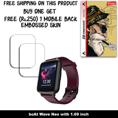 SOMTONE Screen Guard for boAt Wave Neo with 1.69 inch WITH FREE 250 RUPEES 1 3D EMBOSSED SKIN FOR MOBILE BACK W2S001(Pack of 2)