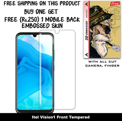 SOMTONE Tempered Glass Guard for Itel Vision1 And Free 1 Mobile Back Embossed Skin With Cut FS001(Pack of 1)