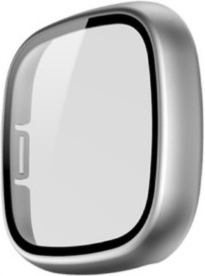 KAZUKI Screen Guard for Fitbit Versa 3 / Fitbit Sense PC +Tempered Glass Watch Case (Silver)(Pack of 1)