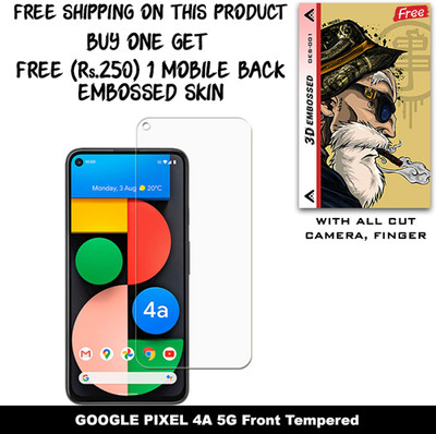 SOMTONE Tempered Glass Guard for GOOGLE PIXEL 4A 5G And Free 1 Mobile Back Embossed Skin With Cut FS001(Pack of 1)