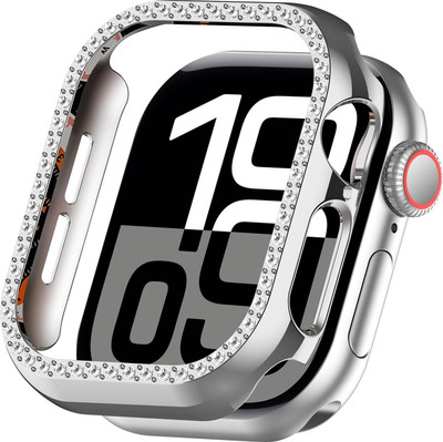 KAZUKI Screen Guard for 46mm Apple Watch Series 10 46mm Single-Row Diamond Plated PC Hollow Watch Case [Silver](Pack of 1)