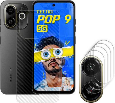 ARBAN Screen Guard for Tecno Pop 9 5G Camera Lens Glass Protector | Anti-Scratch | Edge to Edge Full Coverage | 9H Hardness (BACK CARBON FIBER SKIN + CAMERA LENS PROTECTOR)(Pack of 4)