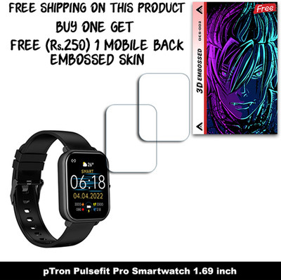SOMTONE Screen Guard for pTron Pulsefit Pro Smartwatch 1.69 inch WITH FREE 250 RUPEES 1 3D EMBOSSED SKIN FOR MOBILE BACK W2S002(Pack of 2)
