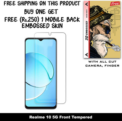 SOMTONE Tempered Glass Guard for Realme 10 5G And Free 1 Mobile Back Embossed Skin With Cut FS001(Pack of 1)