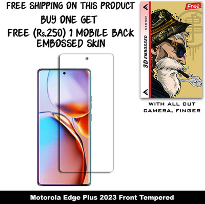 SOMTONE Tempered Glass Guard for Motorola Edge Plus 2023 And Free 1 Mobile Back Embossed Skin With Cut FS001(Pack of 1)