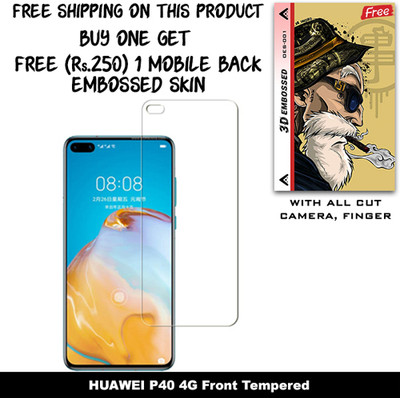 SOMTONE Tempered Glass Guard for HUAWEI P40 4G And Free 1 Mobile Back Embossed Skin With Cut FS001(Pack of 1)