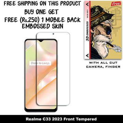 ARBAN Screen Guard for Realme C33 2023 And Free 1 Mobile Back Embossed Skin With Cut FS001(Pack of 1)