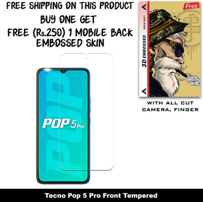SOMTONE Tempered Glass Guard for Tecno Pop 5 Pro And Free 1 Mobile Back Embossed Skin With Cut FS001(Pack of 1)