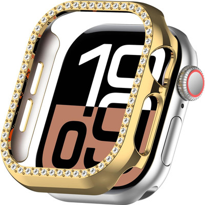 KAZUKI Screen Guard for 42mm Apple Watch Series 10 42mm Single-Row Diamond Plated PC Hollow Watch Case(Gold)(Pack of 1)