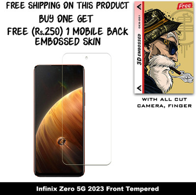 SOMTONE Tempered Glass Guard for Infinix Zero 5G 2023 And Free 1 Mobile Back Embossed Skin With Cut FS001(Pack of 1)