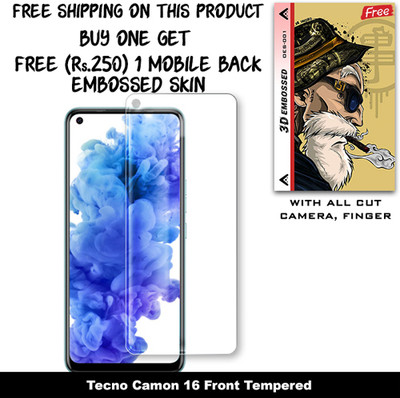 SOMTONE Tempered Glass Guard for Tecno Camon 16 And Free 1 Mobile Back Embossed Skin With Cut FS001(Pack of 1)