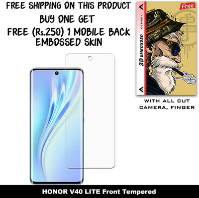 SOMTONE Tempered Glass Guard for HONOR V40 LITE And Free 1 Mobile Back Embossed Skin With Cut FS001(Pack of 1)