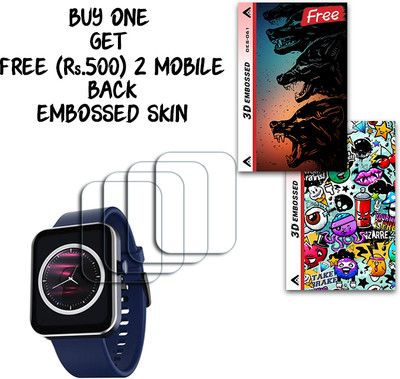 SOMTONE Screen Guard for boAt Wave Flex Connect 1.83 inch WITH FREE 500 RUPEES 2 3D EMBOSSED SKIN FOR MOBILE BACK S061(Pack of 4)