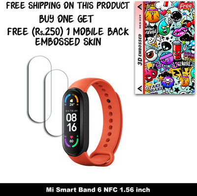 SOMTONE Screen Guard for Mi Smart Band 6 NFC 1.56 inch (FREE 250 RUPEES 1 3D EMBOSSED SKIN FOR MOBILE BACK W2S039)(Pack of 2)