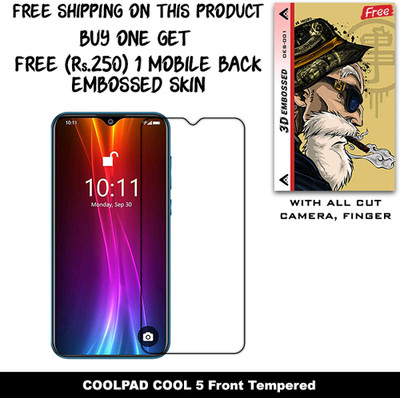 SOMTONE Tempered Glass Guard for COOLPAD COOL 5 And Free 1 Mobile Back Embossed Skin With Cut FS001(Pack of 1)