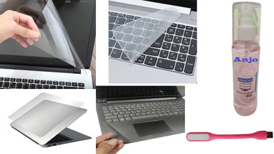 ANJO Combo 14 inch Laptop Screen Guard, Keyguard, Laptop Skin, Gadget Cleaner & LED Combo Set(Transparent)