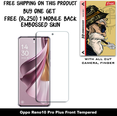 SOMTONE Tempered Glass Guard for Oppo Reno10 Pro Plus And Free 1 Mobile Back Embossed Skin With Cut FS001(Pack of 1)