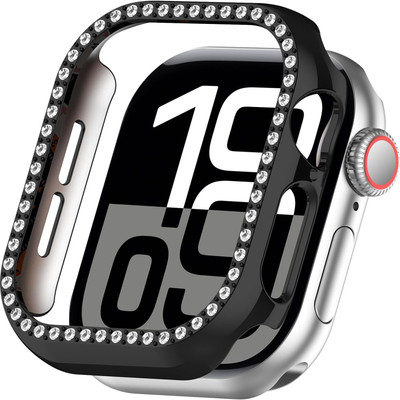 KAZUKI Screen Guard for 42mm Apple Watch Series 10 42mm Single-Row Diamond Plated PC Hollow Watch Case [Black](Pack of 1)