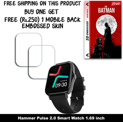 SOMTONE Screen Guard for Hammer Pulse 2.0 Smart Watch 1.69 inch WITH FREE 250 RUPEES 1 3D EMBOSSED SKIN FOR MOBILE BACK W2S034(Pack of 2)