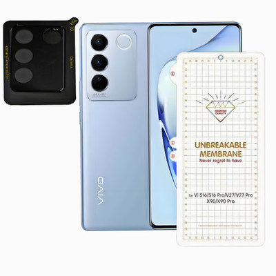 Tech Konnect Impossible Screen Guard for Vivo V27 Pro, Camera Lens Protector with Front Membrane For Vivo V27 Pro, Vivo V27 Pro ScreenGuard with Camera Protector(Anti-Scratch, Air Bubble Proof) Front Membrane with Camera Glass(Pack of 2)