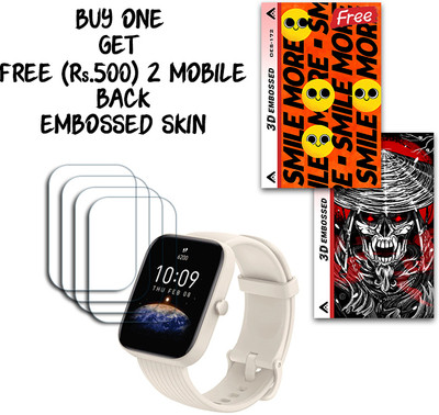 SOMTONE Screen Guard for Amazfit Bip 3 Pro 1.69 inch WITH FREE 500 RUPEES 2 3D EMBOSSED SKIN FOR MOBILE BACK S172(Pack of 4)