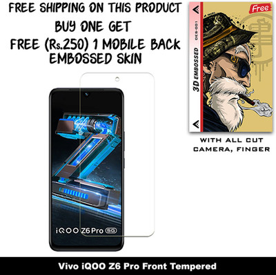 SOMTONE Tempered Glass Guard for Vivo iQOO Z6 Pro And Free 1 Mobile Back Embossed Skin With Cut FS001(Pack of 1)