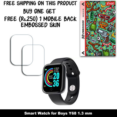 ARBAN Screen Guard for Smart Watch for Boys Y68 1.3 mm WITH FREE 250 RUPEES 1 3D EMBOSSED SKIN FOR MOBILE BACK W2S018(Pack of 2)