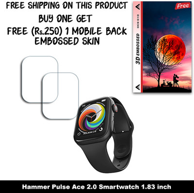 ARBAN Screen Guard for Hammer Pulse Ace 2.0 Smartwatch 1.83 inch WITH FREE 250 RUPEES 1 3D EMBOSSED SKIN FOR MOBILE BACK W2S010(Pack of 2)
