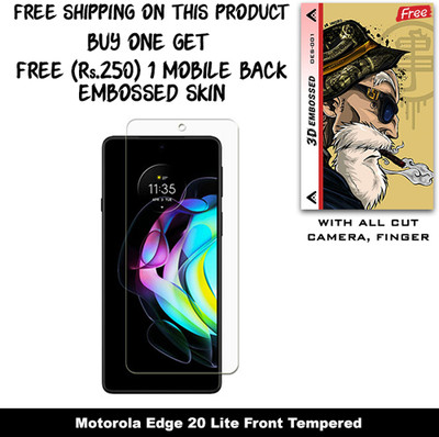 SOMTONE Tempered Glass Guard for Motorola Edge 20 Lite And Free 1 Mobile Back Embossed Skin With Cut FS001(Pack of 1)