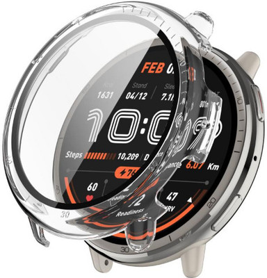 KAZUKI Screen Guard for Amazfit Active 2 A2437 Tempered Film Integrated PC Watch Protective Case (Clear)(Pack of 1)